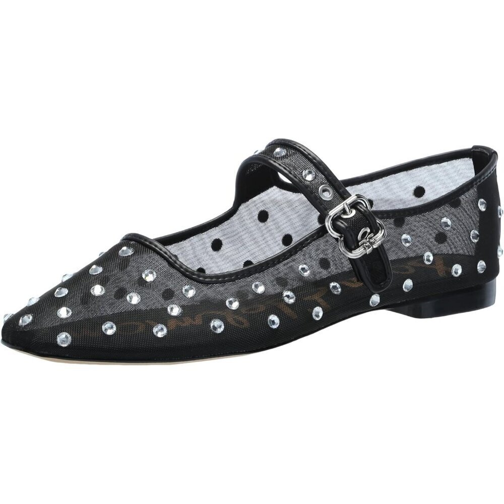Sam Edelman Womens Black Glitz Leather  Michaela Mary Jane Ballet Flat Shoes